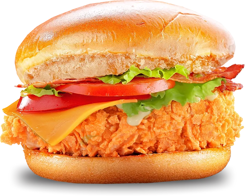 Royal Crispy Bacon : poulet pané, cheddar, salade et tomate